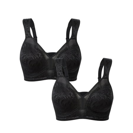 Wingslove Women s Plus Size Bra Full Coverage Minimizer Bra Non Padded Wireless Bra  2 Pack  Black+Black  44D