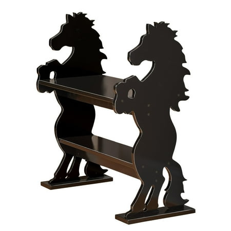 Wooden Bench Kits Wooden Silhouette Horses Sitting Bench with Shelf Western Decor - Perfect for Entryway, Living Room, or Bedroom ()