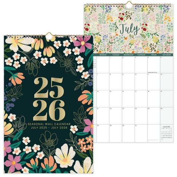 bloom daily planners 2025-2026 Academic Year Monthly Hanging Wall Calendar (July 2025 through July 2026) - Large 11â€ x 17â€ - Seasonal