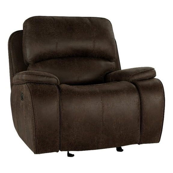 Talo 42 Inch Glider Chair- Manual Recliner- Cushioned- Brown Faux Leather