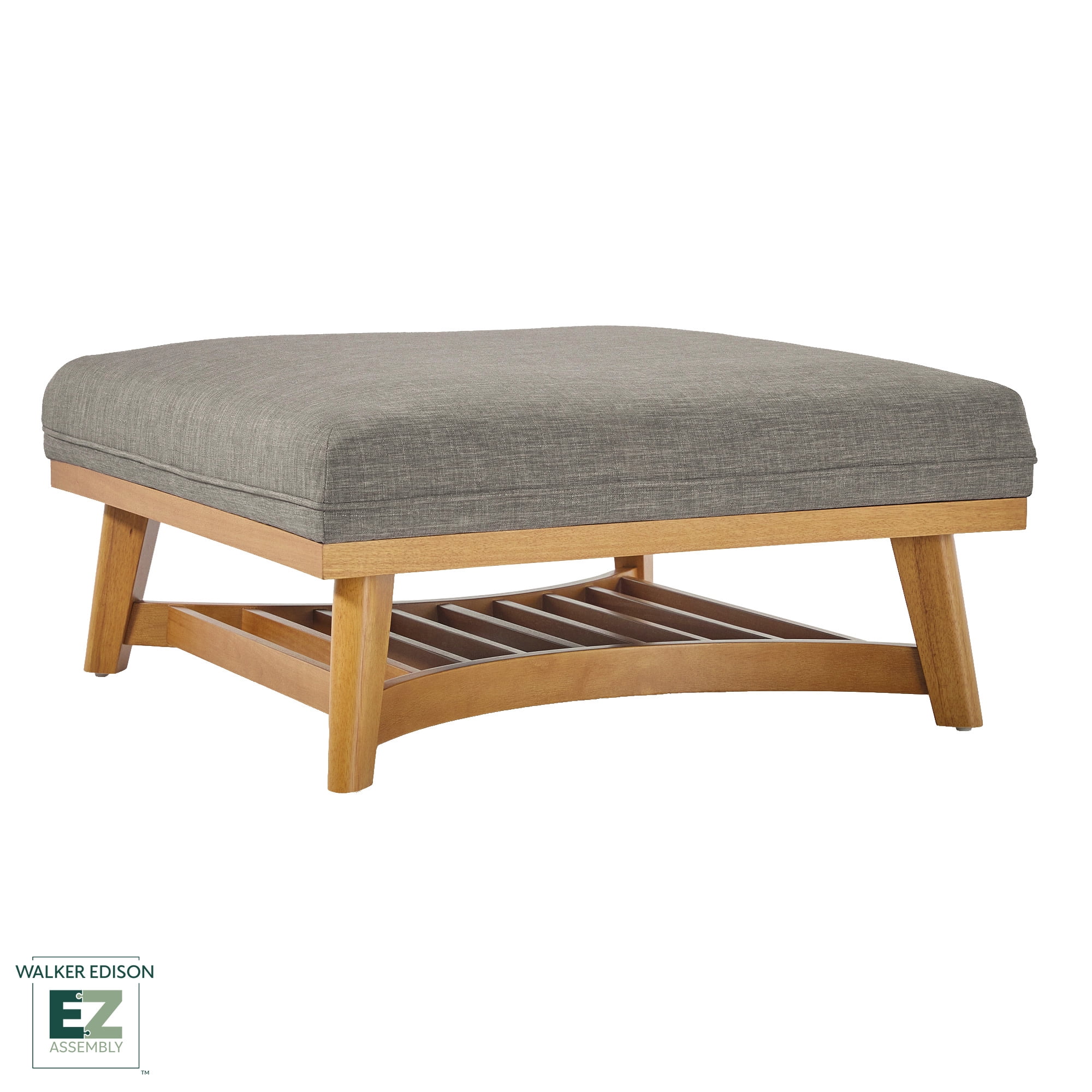 Walker Edison Modern Farmhouse Easy Assembly Linen Large Ottoman, Dark Grey