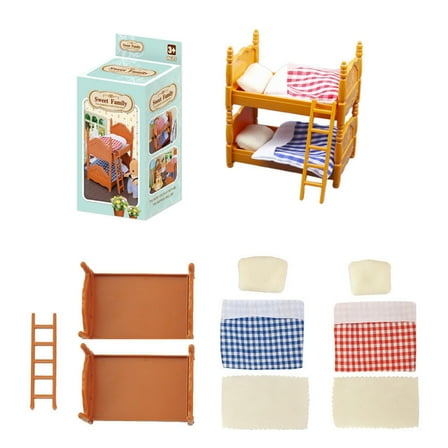 JNANEEI Miniature Dollhouses Furniture Plastic Bunk Beds Mini Dollhouses Accessories