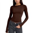 thumbnail image 2 of Womens Long Sleeve Basic Shirts Slim Fit Fall Thermal T-Shirt Crew Neck Trendy Tops (Coffee XS), 2 of 5
