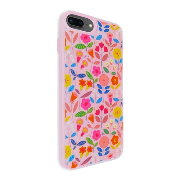 Funda de diseño doble capa Selicell con vidrio 9D para iPhone 7 / 8 plus Flores fondo rosa