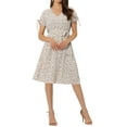 thumbnail image 2 of INSPIRE CHIC Women's V Neck Tie Cuffs Belted Waist A-Line Floral Midi Dresses, 2 of 5