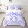 thumbnail image 2 of Feelyou Dreamy Princess Bowknot Twin Bedding Sets 7-Piece, Bohemian Damask Flower Bedding Comforter Set, Purple Fashion Bow Reversible Sheet Sets, Microfiber Bedroom Decor, 2 of 8
