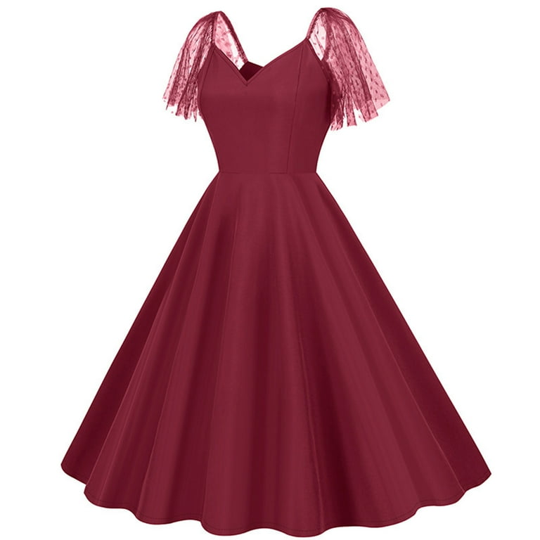 Cavosen Vintage Dresses for Women 1950 Fit and Flare Dress Retro Solid Midi Tea Dress Short Sleeve Knee Length Party Dress Mesh Patchwork V-Neck A Line Cocktail Dress Puffy Evening Prom Gown - Cavosen Vintage Dresses for Women 1950 Fit and Flare Dress Retro Solid Midi Tea Dress Short Sleeve Knee Length Party Dress Mesh Patchwork V-Neck A Line Cocktail Dress Puffy Evening Prom Gown -