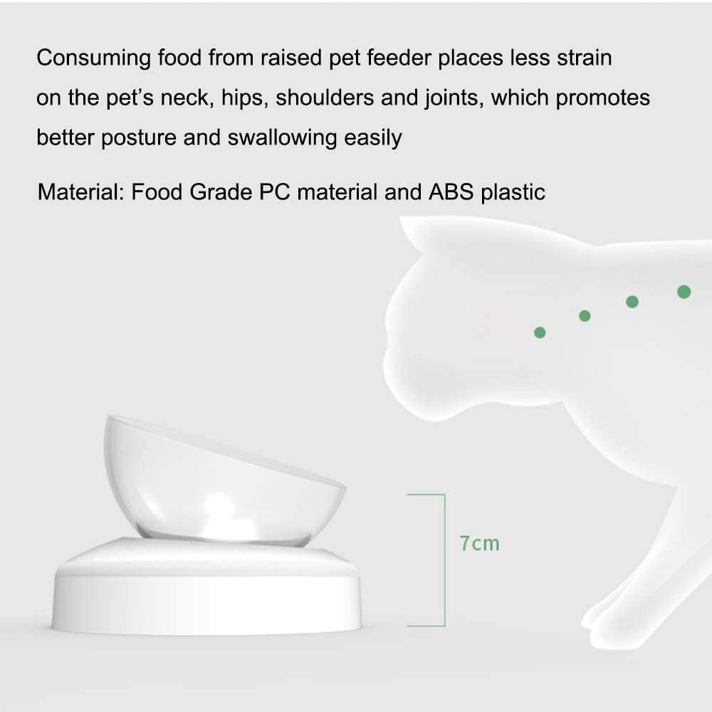 "15°Elevated Cat Food Bowls with Silicone Pet Mat, Double Raised Cat Transparent Plastic Bowl with Stand, Stress-Free Suit for Cats and Small Dogs, Anti Vomiting cat Bowl, Cute Cat Face Bowl"