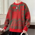 thumbnail image 3 of Men's Geometric Graphic Sweaters Crewneck Soft Knit Pullover Long Sleeve Crewneck Sweatshirts Loose Fit Jumper Tops (XL, Red-1), 3 of 3