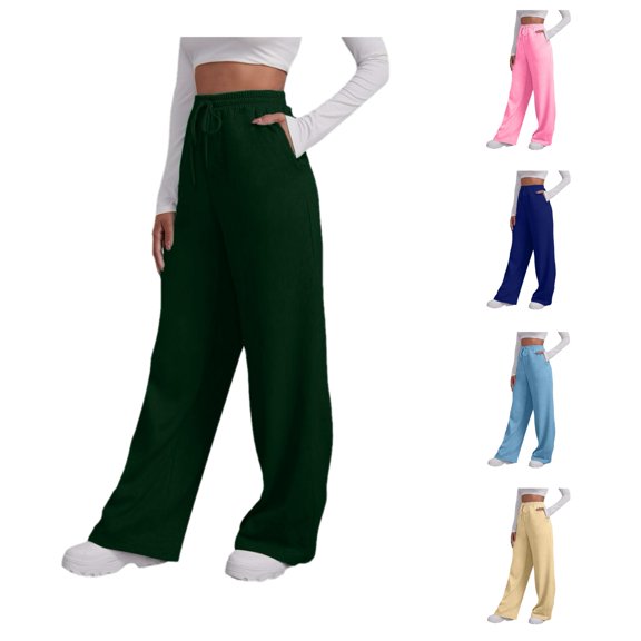 XAOFW Women's Lined Sweatpants Wide Straight Leg Pants Sweatpants Joggers Pants Workout High Waisted Yoga Pants With Pockets Comfortable Bottom L