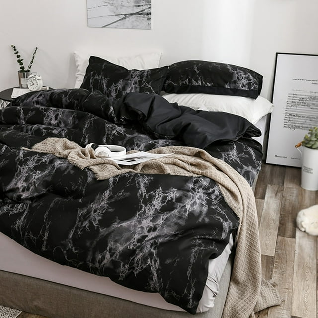 Herwey Duvet Cover Set, 3Pcs/Set Polyester Marbled Quilt Cover Pillowcase Bedding Set EU-Double Size
