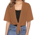 thumbnail image 2 of Bexdxz Women's Chiffon Cropped Shrugs for Dress Short Sleeve Tie Front Cardigan Light Brown XL, 2 of 7