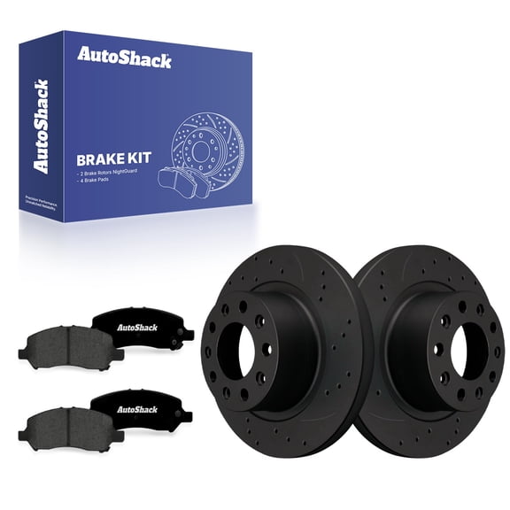 AutoShack Rear Solid Drilled & Slotted E-Coated Brake Rotors Black Finish   Premium Ceramic Pads 6-PC Brake Kit Replacement for 2013-2016 Dodge Dart NightGuard 10.39" (263.9 mm)