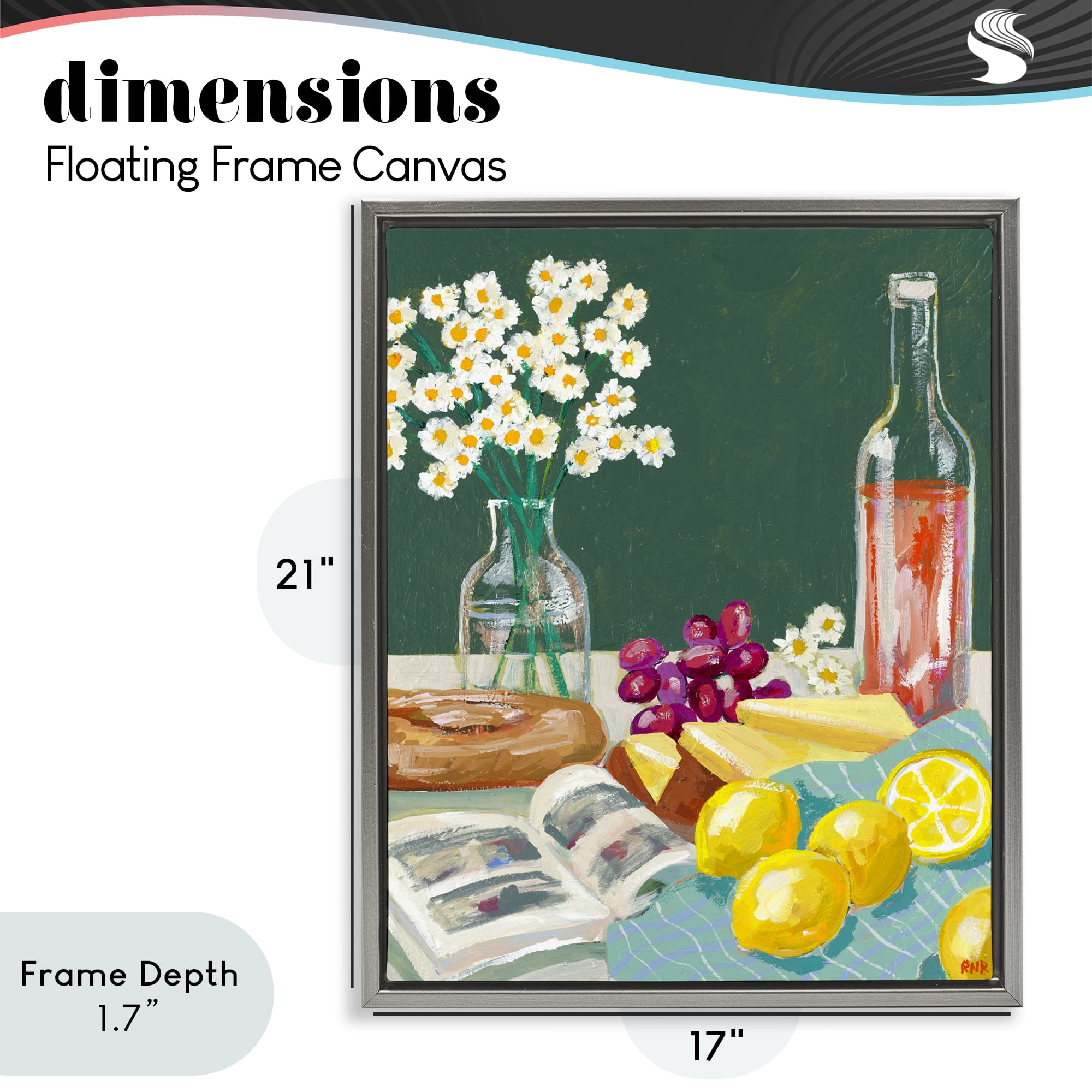 Stupell Industries Cheese, Wine and Lemon Still Life Gray Framed Floater Canvas Wall Art, design by Rachael Reese