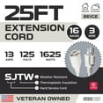 thumbnail image 2 of Iron Forge Cable Weatherproof 25 Ft Outdoor Extension Cord - 16/3 SJTW Heavy Duty Gray Extension Cord 3 Prong - 13 Amp Exterior Power Cable, 2 of 7