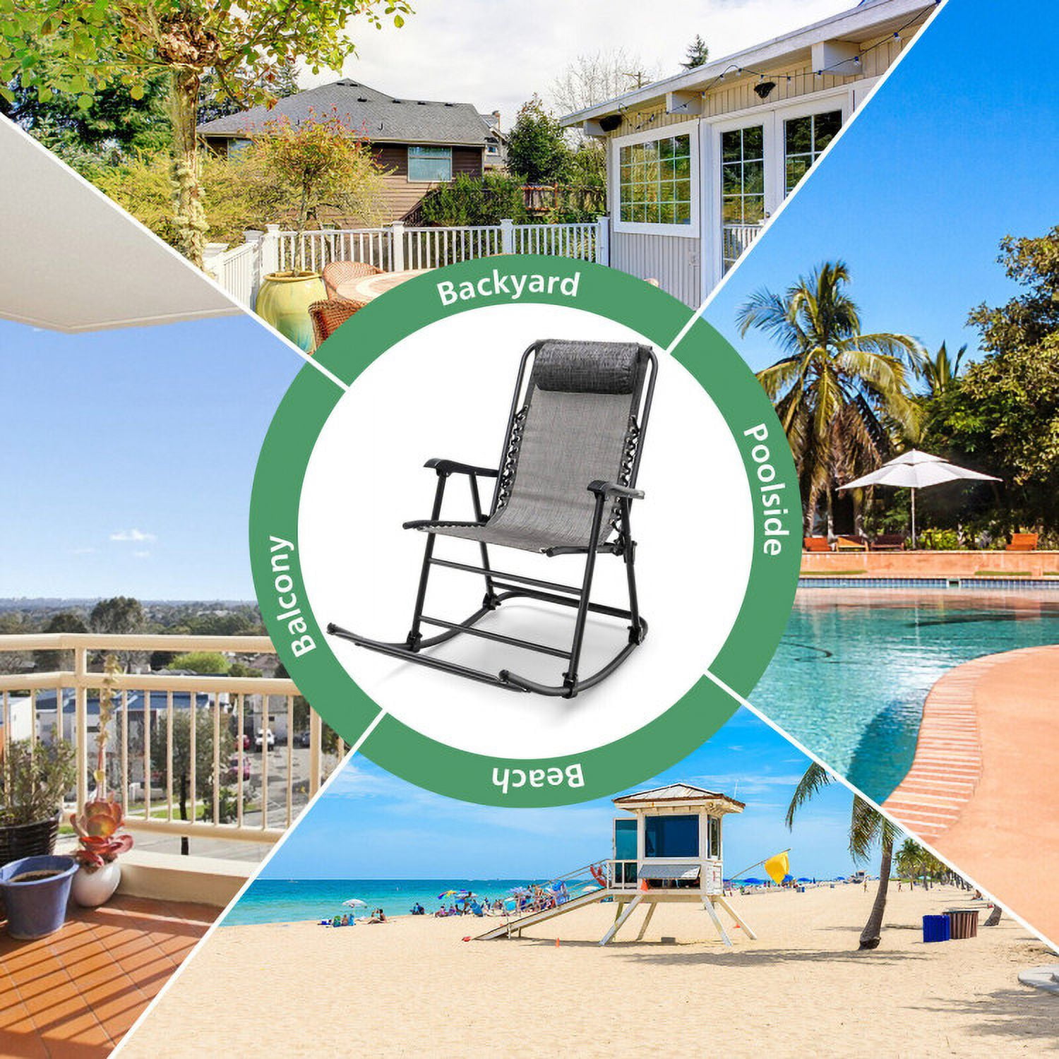 Aimee Lii Outdoor Zero Gravity Rocker for Lawn, Porch, Backyard, Comfortable, Gray