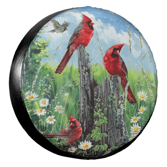KAKALAD Cardinals In Meadow Stump 01 Spare Tire Cover Universal Vehicle Accessories Buckle Car Tools 14”in