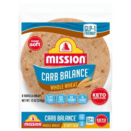 Mission Carb Balance Whole Wheat Flour Tortillas, Soft Taco Size, 8 Count