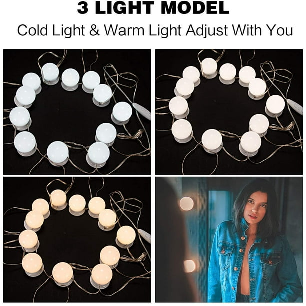 Kit de lumières de miroir de courtoisie bricolage style hollywoodien avec  12 ampoules LED à intensité variable pour ensemble de table de maquillage  et dressing de salle de bain, bande de luminaire