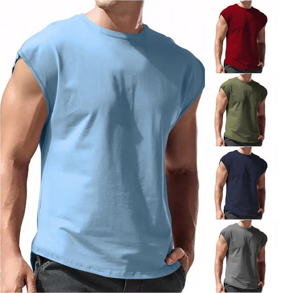 JAJAHO Sleeveless Shirts For Men Tank Top Breathable Summer Round Neck Solid Color Muscle Running Gym Tank Tops