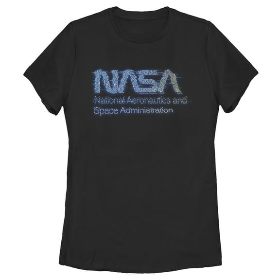 Women's NASA Distorted Computer Text Logo Graphic Tee Black 2X Large