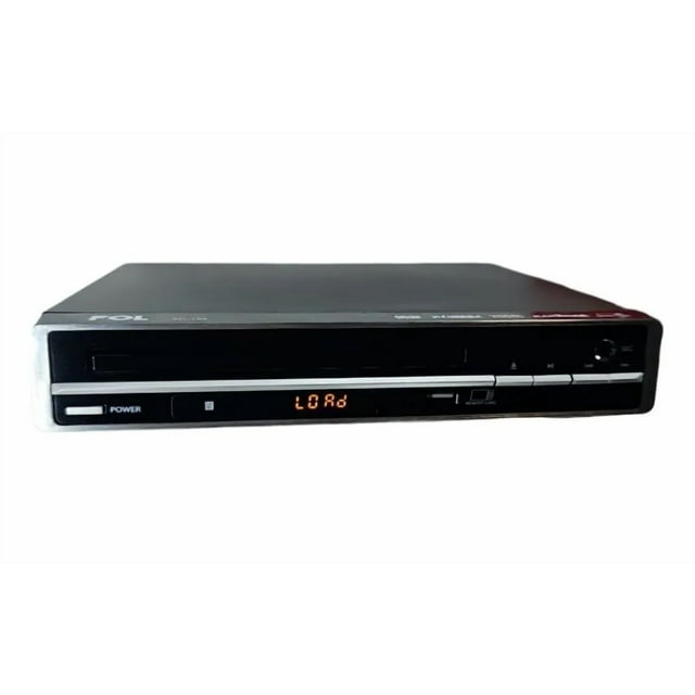 reproductor de video dvd player con karaoke FOL, vista frontal centrada de reproductor DVD compacto con bandeja de disco y pantalla LED naranja que muestra "LOrd", panel negro con borde plateado, puerto USB y botones frontales visibles; entrada para micrófono para función karaoke y salida AV para conectar a TV. Apto también para reproducir archivos multimedia desde USB.