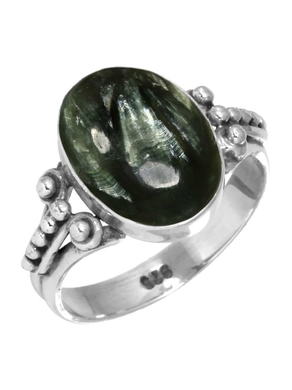 925 Sterling Silver Ring Natural Seraphinite Handmade Jewelry