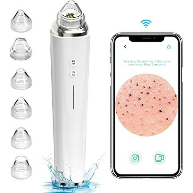 Aspiradora de puntos negros, limpiador de poros faciales visible WIFI mejorado con cámara de botón con 6 cabezales de succión herramienta de succión eléctrica recargable