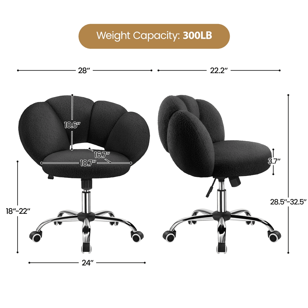 Alden Design Upholstered Desk Chair with Cloud Shaped Backrest, Black
