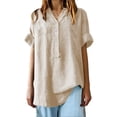 thumbnail image 5 of Boho Linen Shirts Plus Size Summer T-Shirts Linen Tops for Women Linen Shirt Boho Blouses Button Loose Fit Blouses Ligthweight Casual Gauze Shirts Senior Clothes Beach Tee Shirts Beige S, 5 of 5