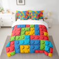 thumbnail image 2 of 3D Construction 7 Pcs Comforter Set twin, Building Blocks Bedding , Rainbow Colorful Toy Brick Sheet Set Bed in A Bag Funny Patchwork Geometric Rectangle Quilt, 2 of 5
