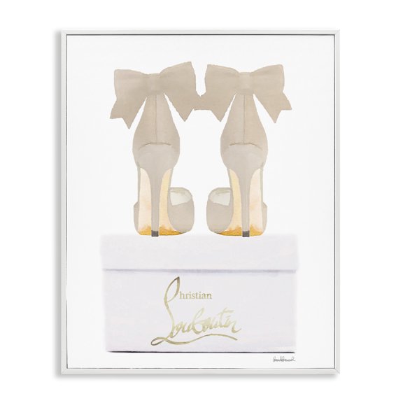 Stupell Industries Beige Bow Heels Fashion Painting White Framed Art Print Wall Art, 16 x 20