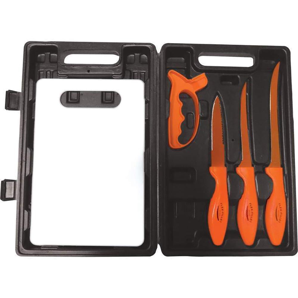 Fish Knife Set 6pc Flex & Case Fishing Fillet Knives Sharpener Cutting
