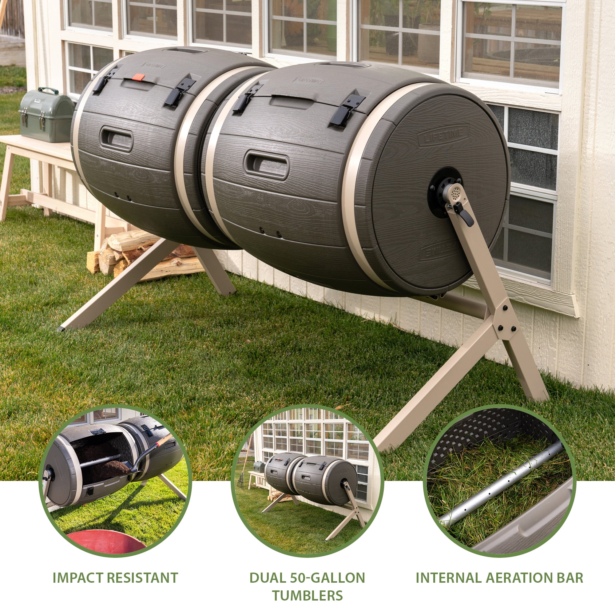 Lifetime Double Bin Rotating Composter, 100 Gallon, Polyethylene (60309)