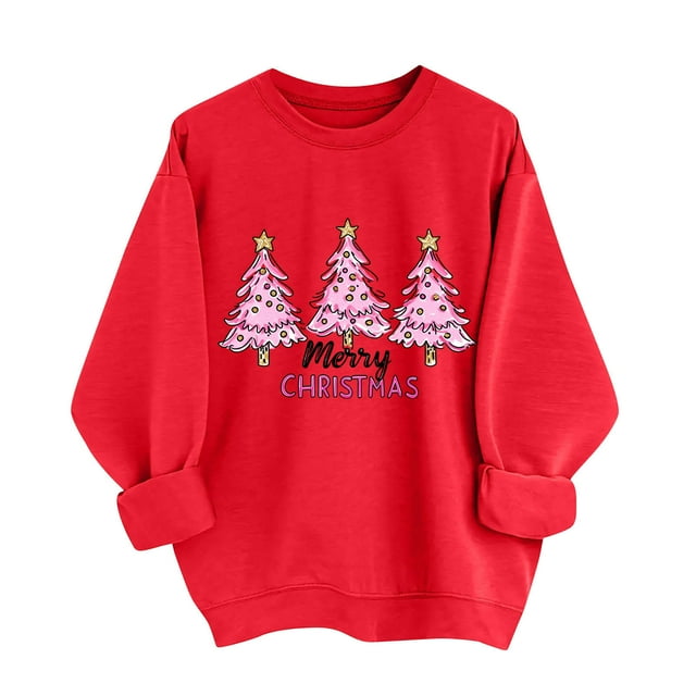 LckLvx Chandails de Noël pour Femmes à Col Rond à Manches Longues Hauts Graphiques du Père Noël Xmas Blouses Tendance d'Entraînement Quotidiennes