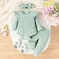 thumbnail image 2 of Baby Girl Clothes Toddler Girl Clothes Outfits Ruffles Romper Bodysuit Floral Print Pants Headbands Set Cute Clothes for Girls,Green,0-3 Months, 2 of 6
