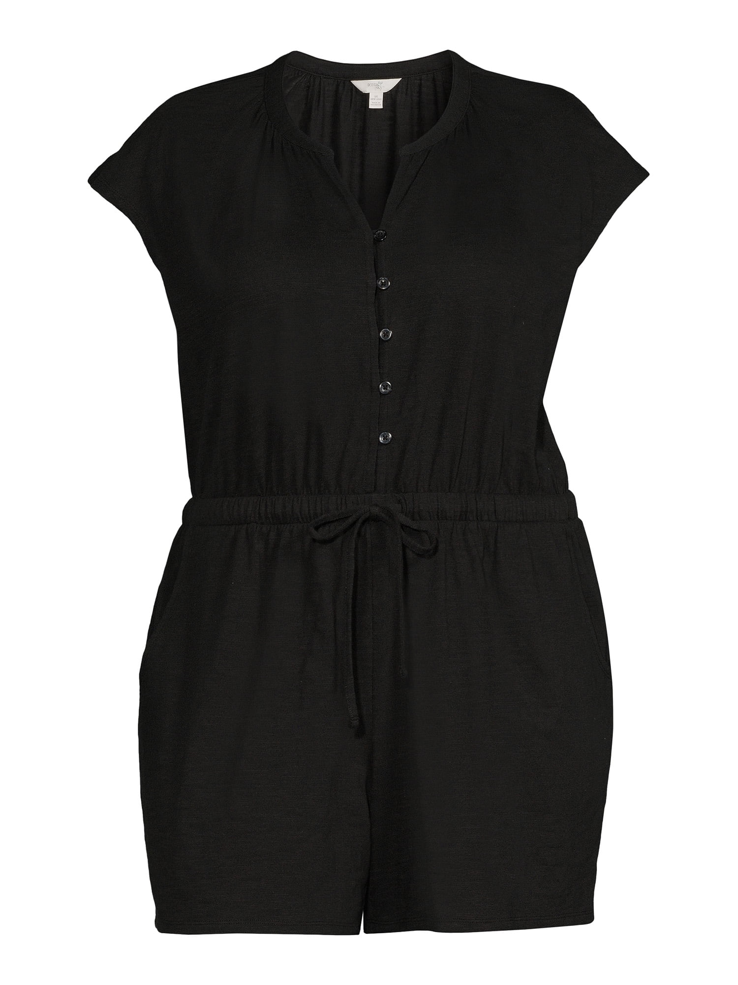 Terra & Sky Women's Plus Size Button-Front Knit Romper, 5" Inseam