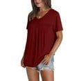 thumbnail image 4 of QUNYINEY Solid Tops for Women Trendy V Neck Peplum Short Sleeve Casual Shirts Loose Pleated Shirts for Women, 4 of 8