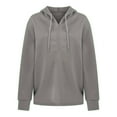 thumbnail image 3 of BiZtdJrK Womens V Neck Hoodies Solid Drawstring Sweatshirts Casual Lightweight Workout Athletic Pullover Tops Gray M, 3 of 4