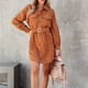 thumbnail image 5 of Vestido tipo blusa de pana para mujer, vestido camisero de manga larga, largo mini, 5 of 5