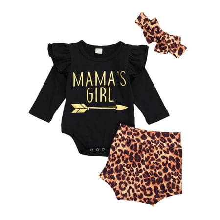 Toddler Baby Girls Organic Cotton Mama s Girl Long Sleeve Bodysuit Tops + High Waist Shorts with Headband Baby Girl Clothes Set