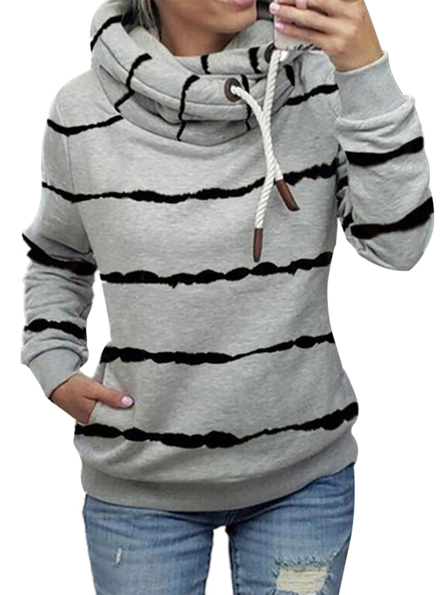 LaCouleur Womens Cowl Neck Long Sleeve Camouflage Sweatshirt Pullover Kangaroo Pocket Thin Hoodie 