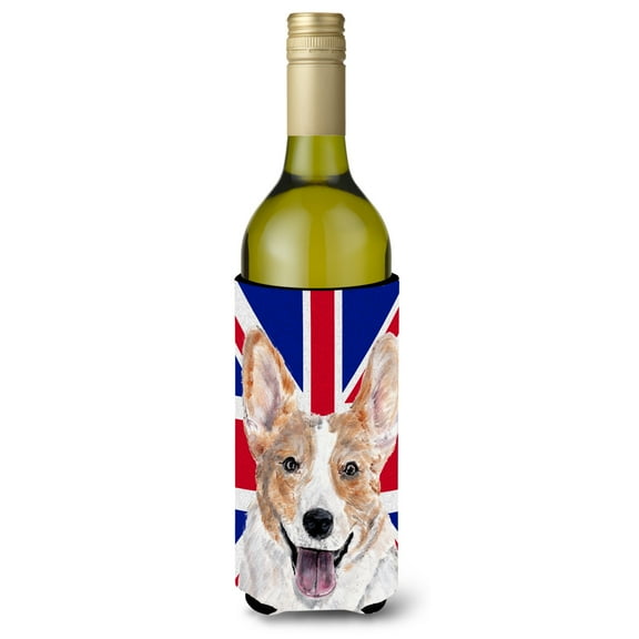 Cardigan Corgi with English Union Jack British Flag Wine Bottle Hugger