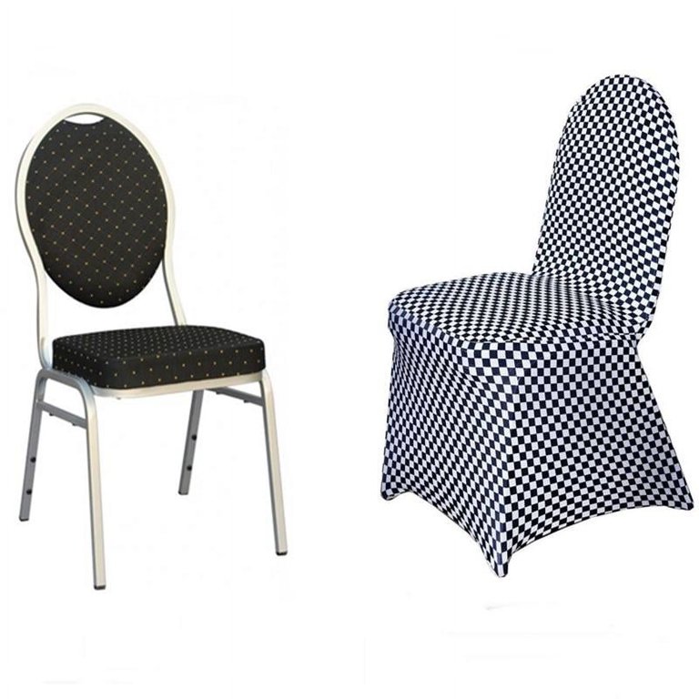 Black / White Checkered Spandex Stretchable Banquet Chair Cover