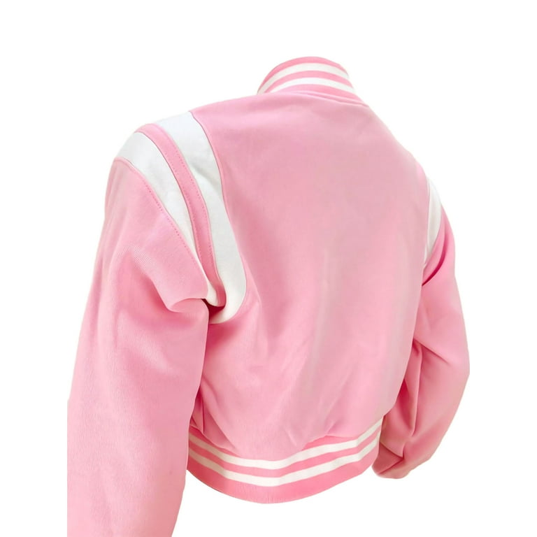 CenturyX Womens Varsity Baseball Jacket Casual Long Sleeve Cropped Varsity  Jacket Vintage Letterman Jacket Streetwear Coat Pink S 