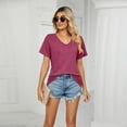 thumbnail image 6 of Basic T Shirts for Women Women's Fashion Casual Spring And Summer Solid Color V-neck Short Sleeve Loose Shirt Top, 6 of 7
