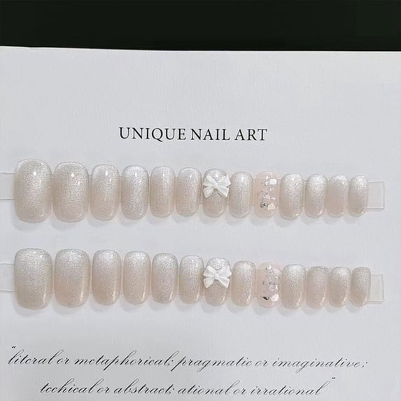 Crystal Butterfly Short Fake Nails Durable & Reusable Not Easy Deform for Woman Manicure Makeup Jelly Glue Model