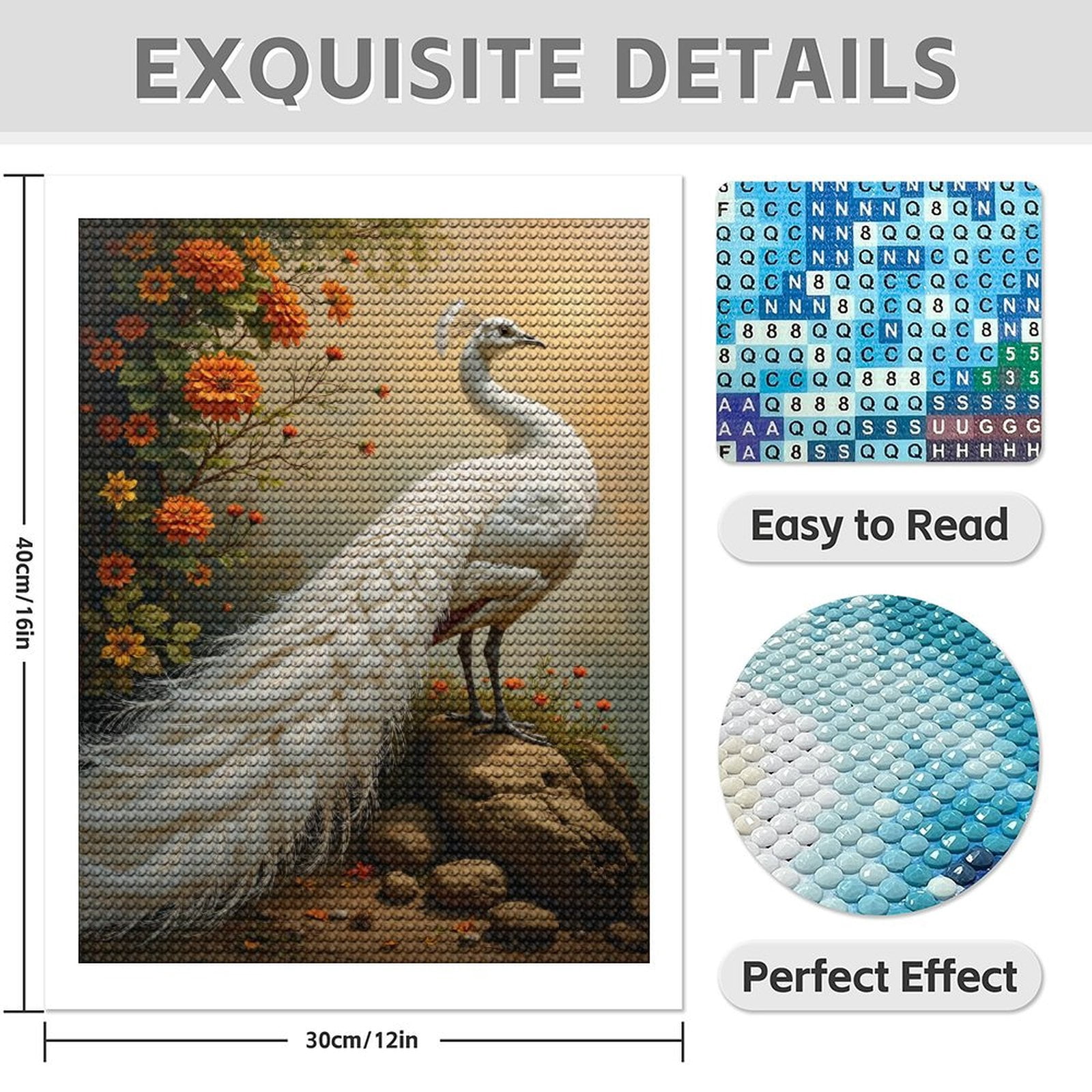 Diamond Art Kit for Adults, White Bird Flowers Rocks Scenery Diamond Painting for Adults Beginners, 5D DIY Diamond Art Painting Kits, Colorful Diamond Painting Craft for Home Decor 12x16