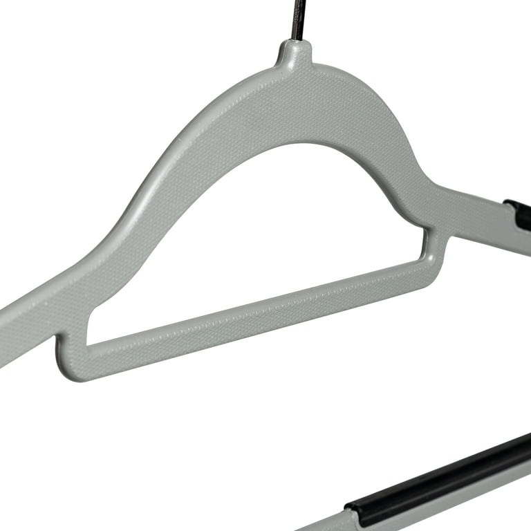 Plastic Hangers, 50 Pack, with Non Slip Coating at Shoulders and Bar, Gray