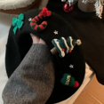 thumbnail image 1 of Sombrero de Navidad para mujer, boina roja y verde, sombreros de invierno, vestido de fiesta de navidad, regalos de Año Nuevo, boina de Tweed de lana para mujer, 1 of 4